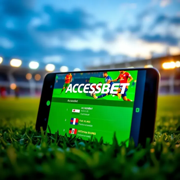 Screenshot showing the AccessBet app interface on an Android device with betting options and live scores