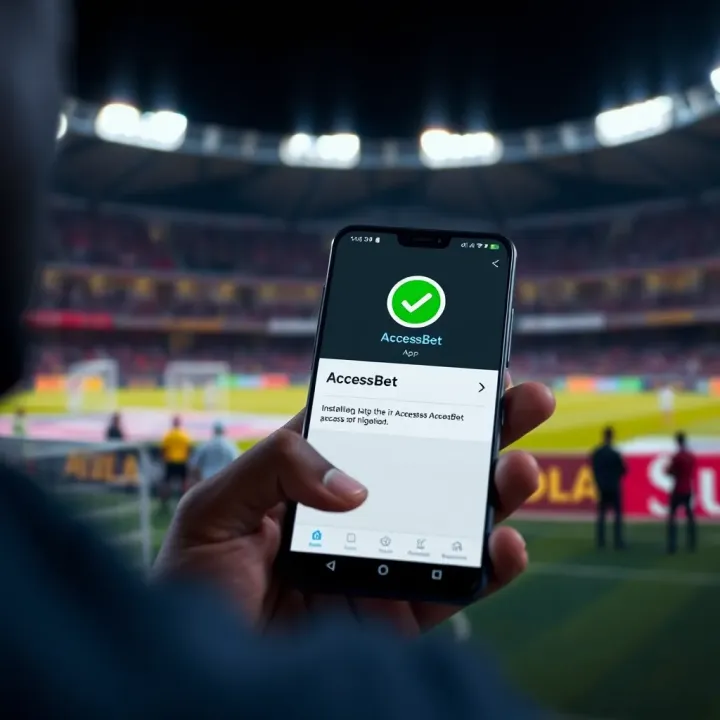 Mobile phone screen showing progress of AccessBet app installation in Nigerian environment