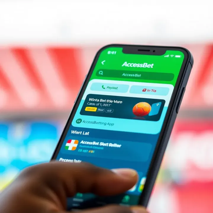 Mobile phone displaying AccessBet app interface on screen