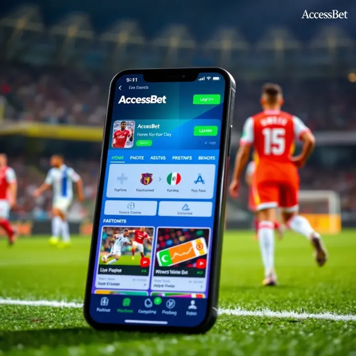 User interface displaying the AccessBet app home screen with betting options and live matches in Nigeria