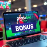 A digital betting platform interface displaying the AccessBet bonus offer prominently on screen