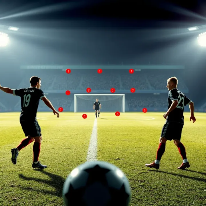 Football pitch with tactical formations and player positions highlighted