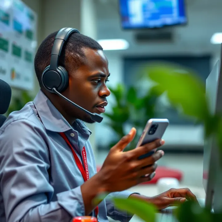 Customer service representative assisting a client via phone for sports betting support
