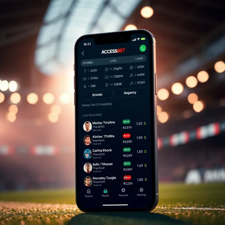 AccessBet app dashboard displaying sports betting options and live scores