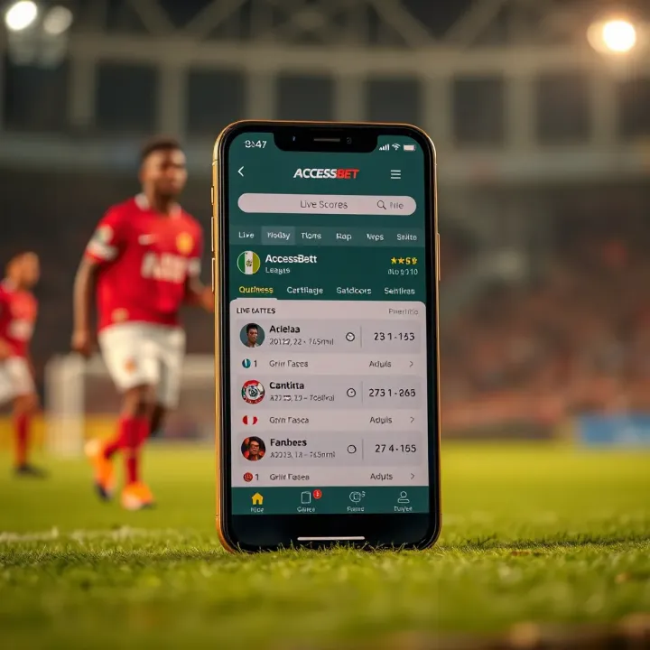 Mobile phone showing live football scores and statistics for Nigerian league matches