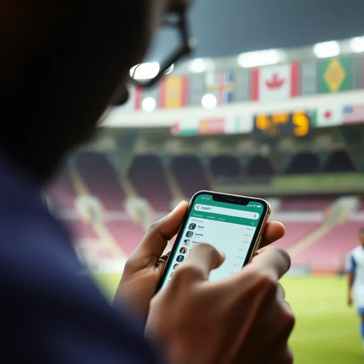 User interacting with an old mobile device displaying the AccessBet betting interface in Nigeria