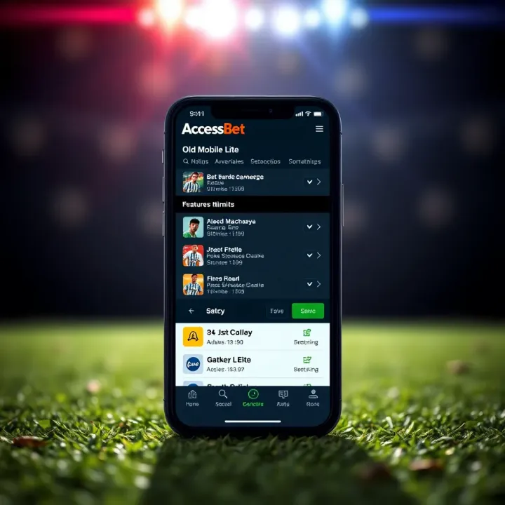 Mobile device displaying AccessBet Old Mobile Lite betting interface with highlighted navigation menu