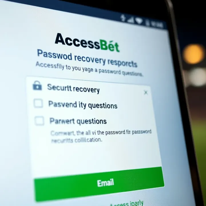 Password recovery options on AccessBet mobile platform showing email and security questions