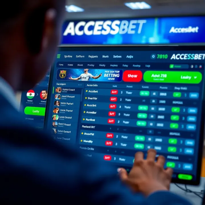 User interface of AccessBet platform showing various sports betting options and live odds