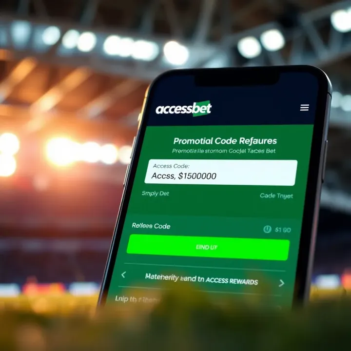 Promotional code entry section within AccessBet app showcasing a field to input code and redeem rewards