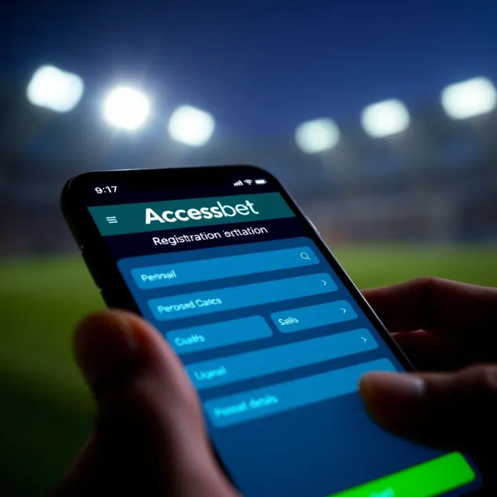 Screenshot of AccessBet registration form on a mobile device showing fields for personal details