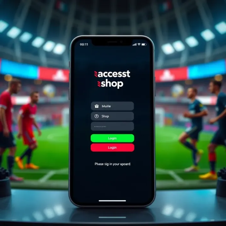 Mobile device displaying AccessBet Shop login screen with secure login interface