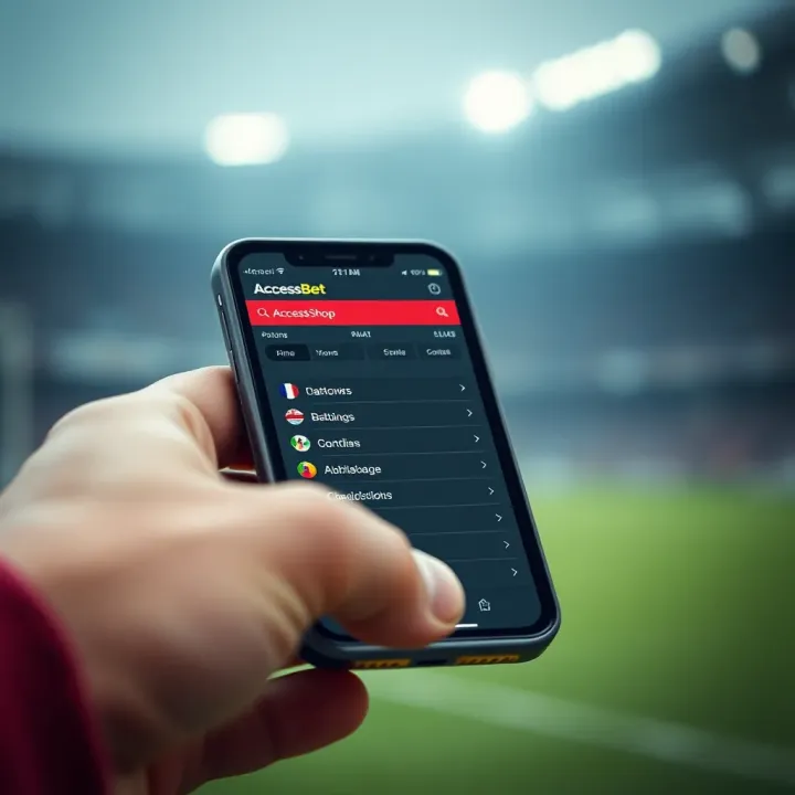 Old mobile phone displaying AccessBet betting options on screen