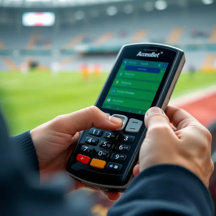 User navigating AccessBet platform on a classic mobile phone keypad