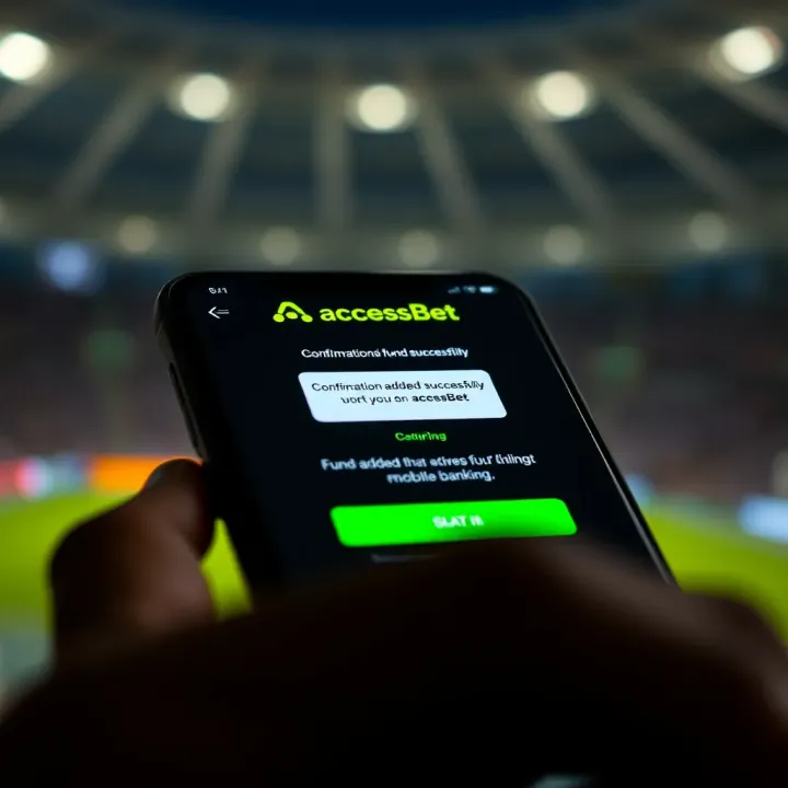 User interface showing successful fund addition confirmation on AccessBet account through mobile banking