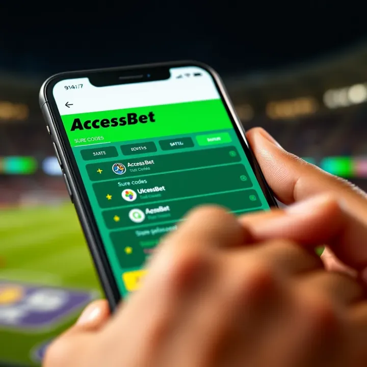 Digital interface displaying AccessBet sure codes and betting options on a smartphone screen