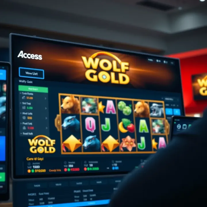 AccessBet online betting platform dashboard displaying Wolf Gold slot game interface