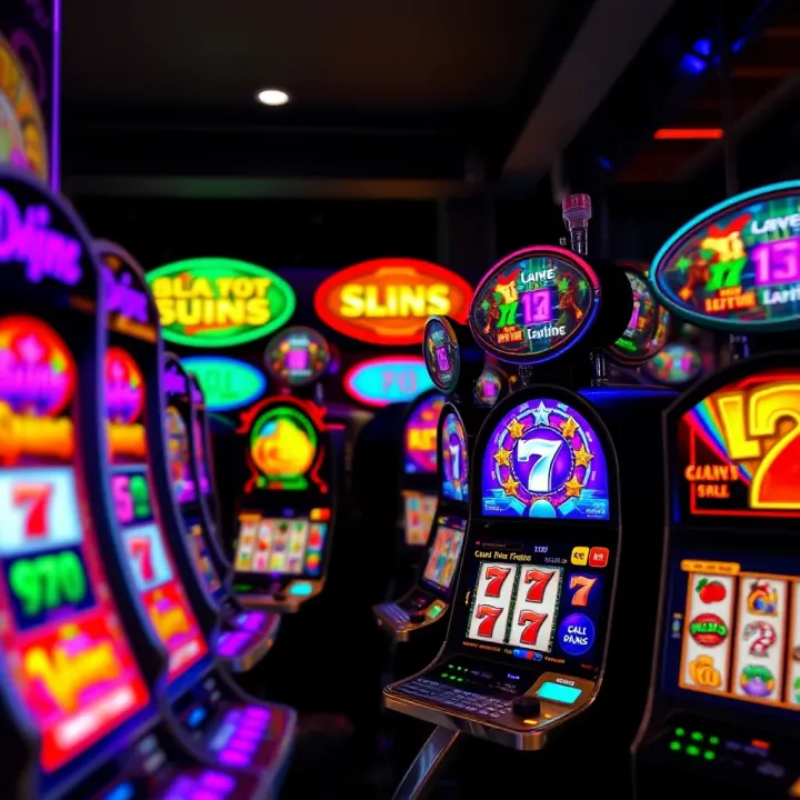 Online casino slot machines with vibrant reels and symbols on screen