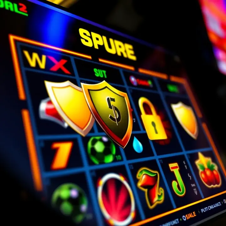 Secure online gambling concept with shield and lock icons on digital slot interface