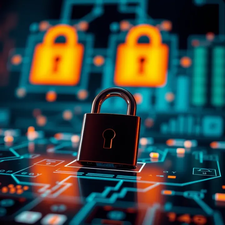 Visual concept of secure password management with lock symbols and digital security elements