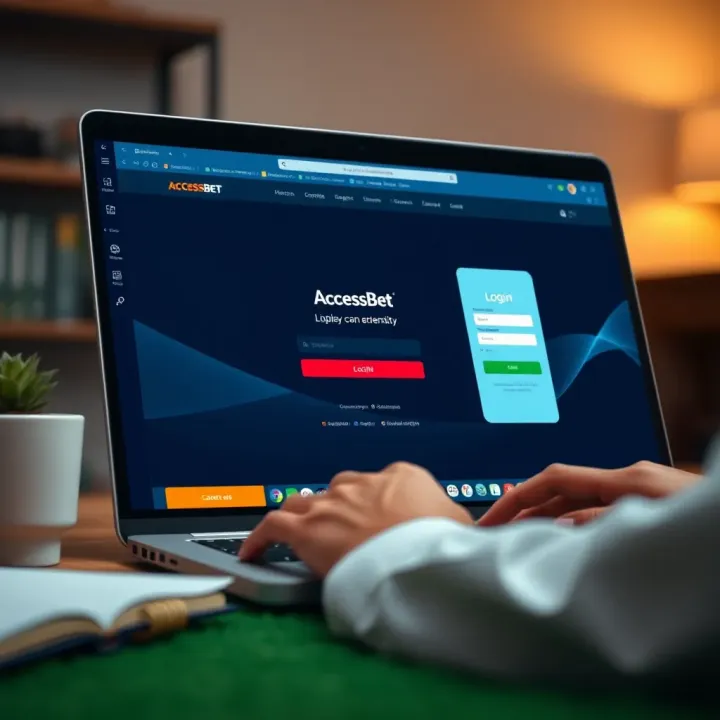 User entering login credentials on AccessBet platform on a laptop