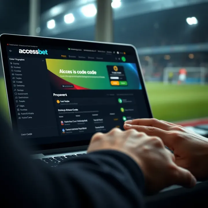 User entering betting code on AccessBet website interface displayed on laptop screen