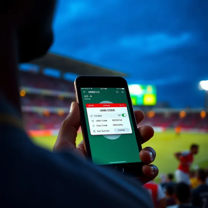 Mobile phone screen displaying a USSD code interface for betting transactions