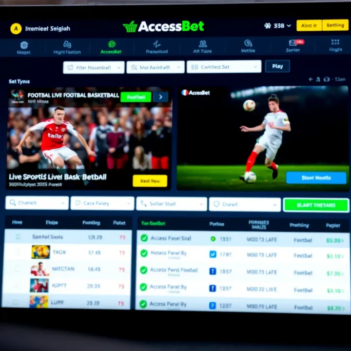User interface of AccessBet showing live sports betting options on football and basketball