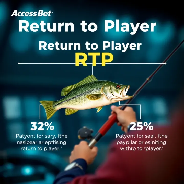 Diagram illustrating Return to Player (RTP) concept with fishing hook and payout percentage graphics