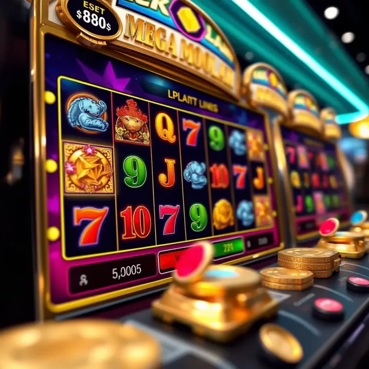 Illustration of a digital slot machine interface highlighting feature symbols and payout lines