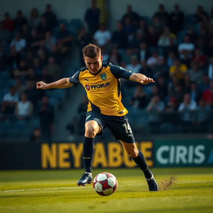 Focused football player executing skillful maneuver highlighting individual performance in the league