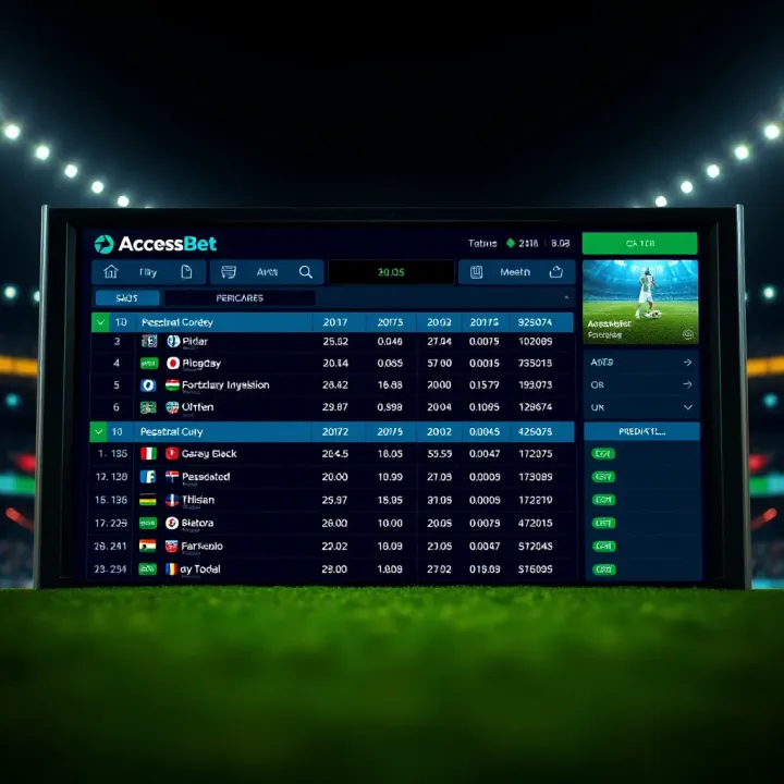 Illustration of a digital sports betting interface displaying AccessBet codes and football match predictions