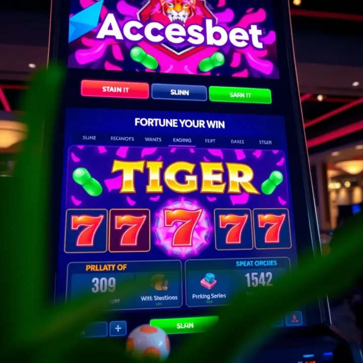 Fortune Tiger game interface showcasing vibrant symbols and betting options on Accessbet platform