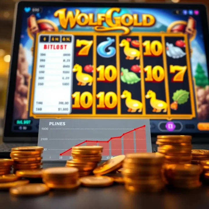 Visual representation of bankroll management with digital coins and a budget chart beside an online slot interface